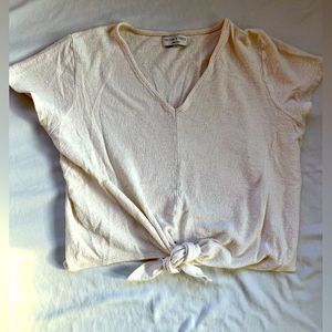 Madewell Tie Front Cropped Top Cream XXL